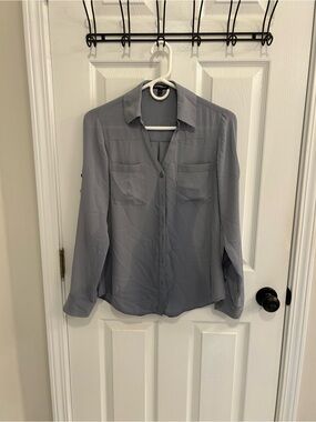 Express Light Gray Button-Up Top